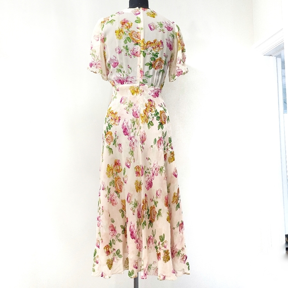 The Kooples Antique Florals Silk Puff Sleeve Slip Midi Dress - Picture 10 of 13